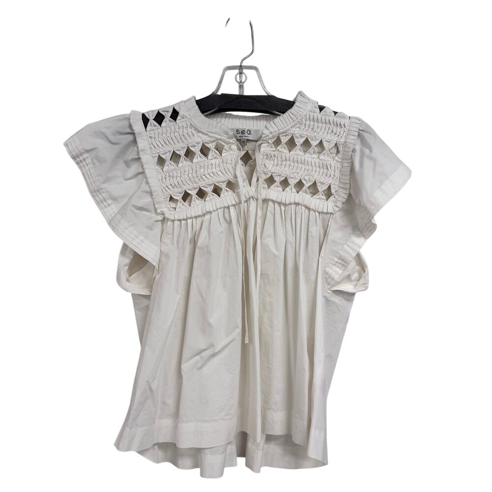 Sea New York White Eyelet Smocked Cotton Blouse